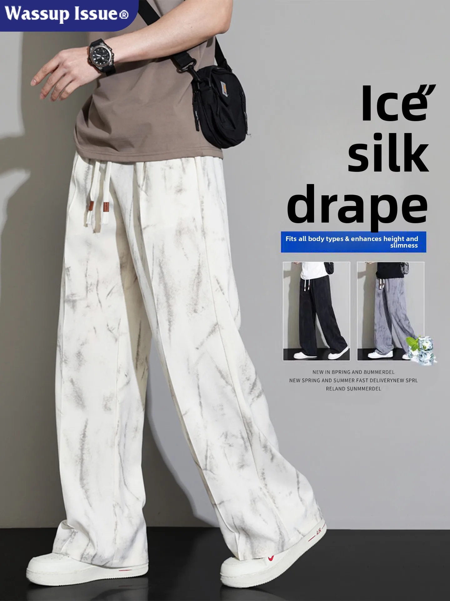 

Wassup Issue American Sle Loose Fit Thin Straight Leg Casual Pants for Men Spring Autumn Faionable Polyester Fiber