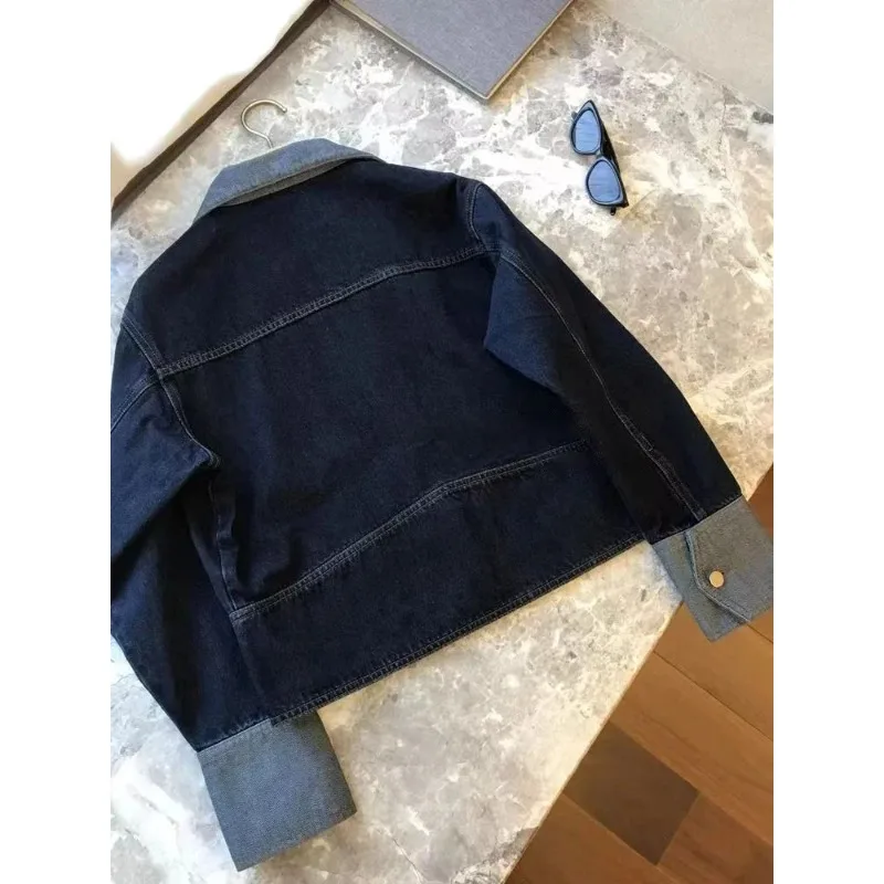 Personality Washing Contrast Lapel Denim Jacket for Women