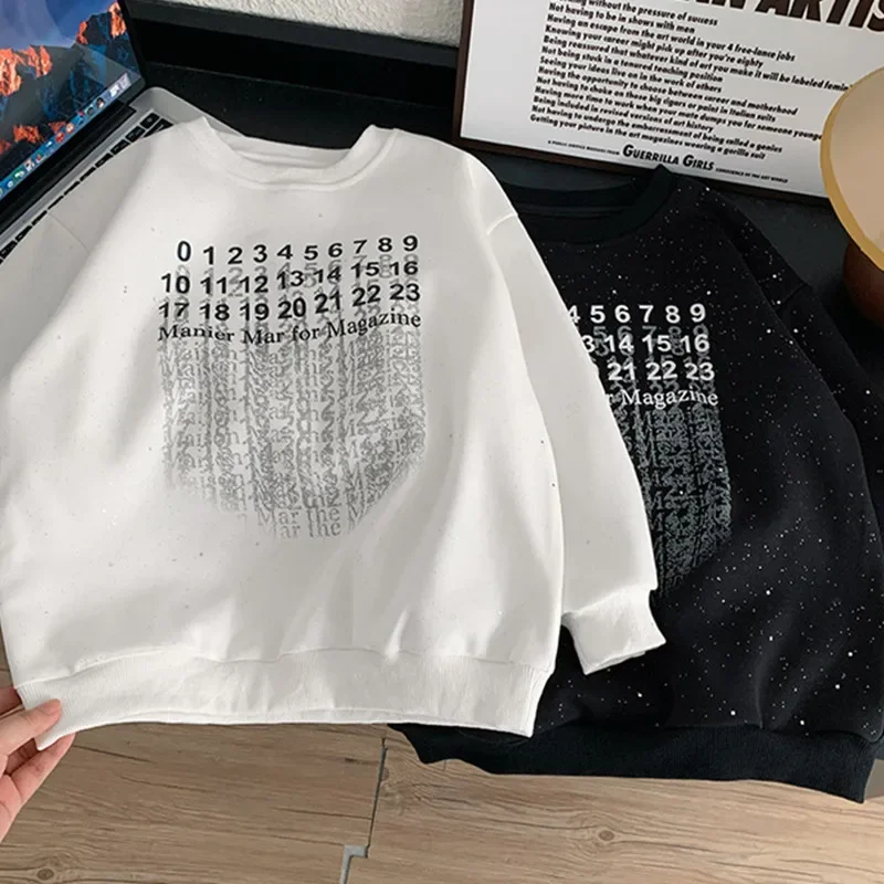 New Autumn Boys digital printing O-Neck Hoodies 2024 Kids Silver scattering decoration loose sweatshirts long sleeve Tops