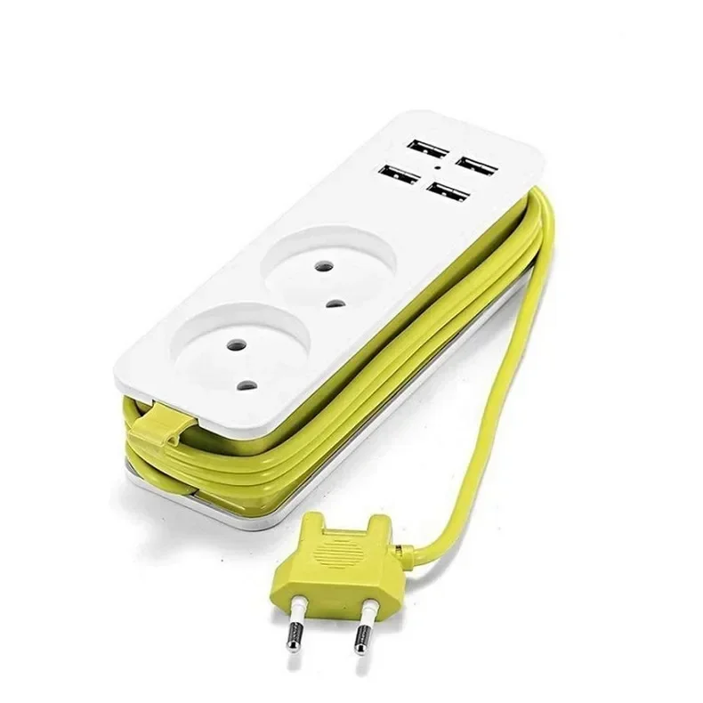 EU Russia Power Strip 1200W Multiple Portable Travel Plug Adapter 1.5m Extension Cable 4 USB Port 220V for Home Office Socket