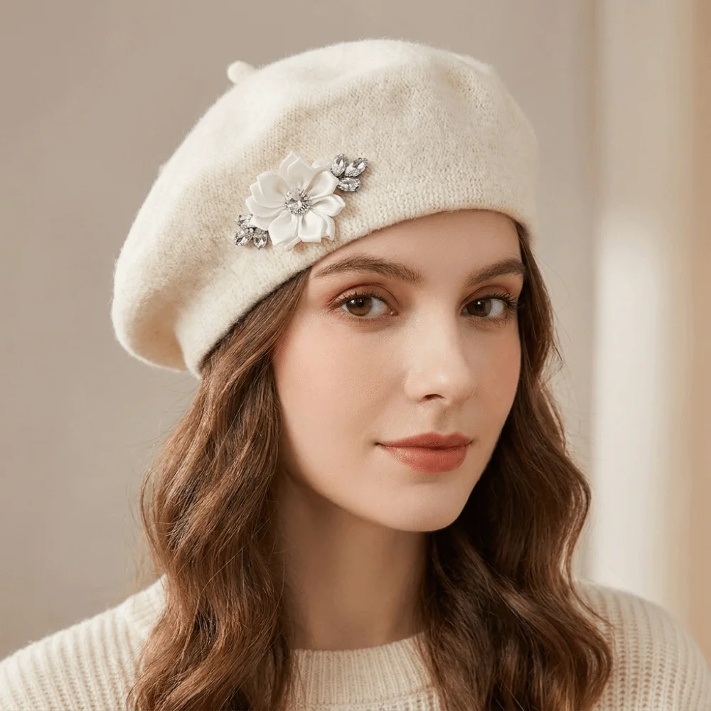 단색 울 베레모 크리스탈 장식 꽃무늬 라인스톤 프렌치 - Beret French Wool 리뷰 및 가격