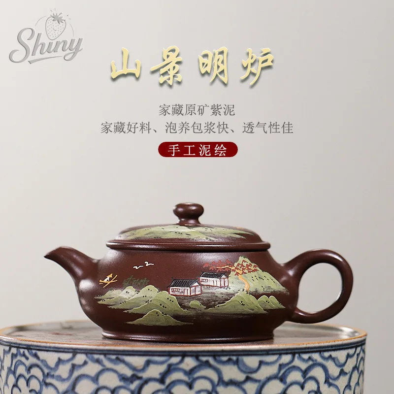 

Original Purple Clay Pure Handmade Clay Painted Purple Clay Pot Mountain View Ming Stove Brewing Teapot