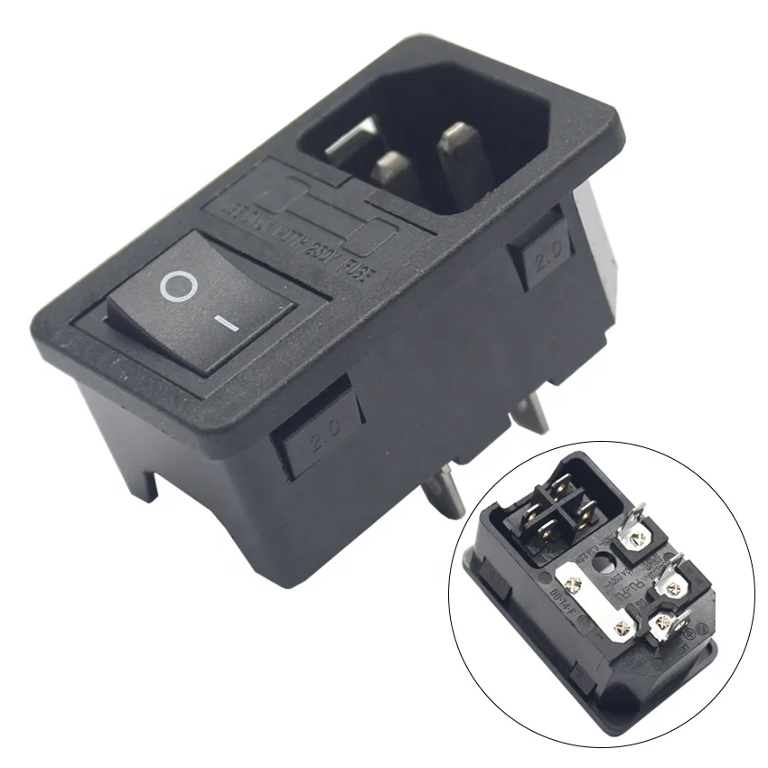 10A 250V AC power socket plug power socket with rocker switch and duafuse holder socket IEC 320 C14 inlet connector - view 5
