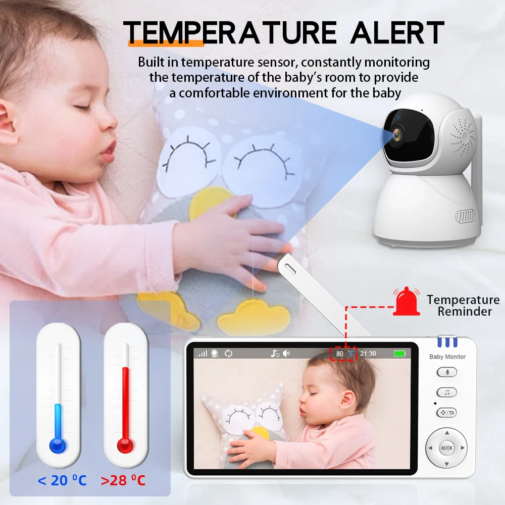 5.0'' IPS Screen Video Baby Monitor With 4X Zoom Baby Camera Bebe Nanny Monitors Mother Kid 2-Way Audio Night Vision Babysitter