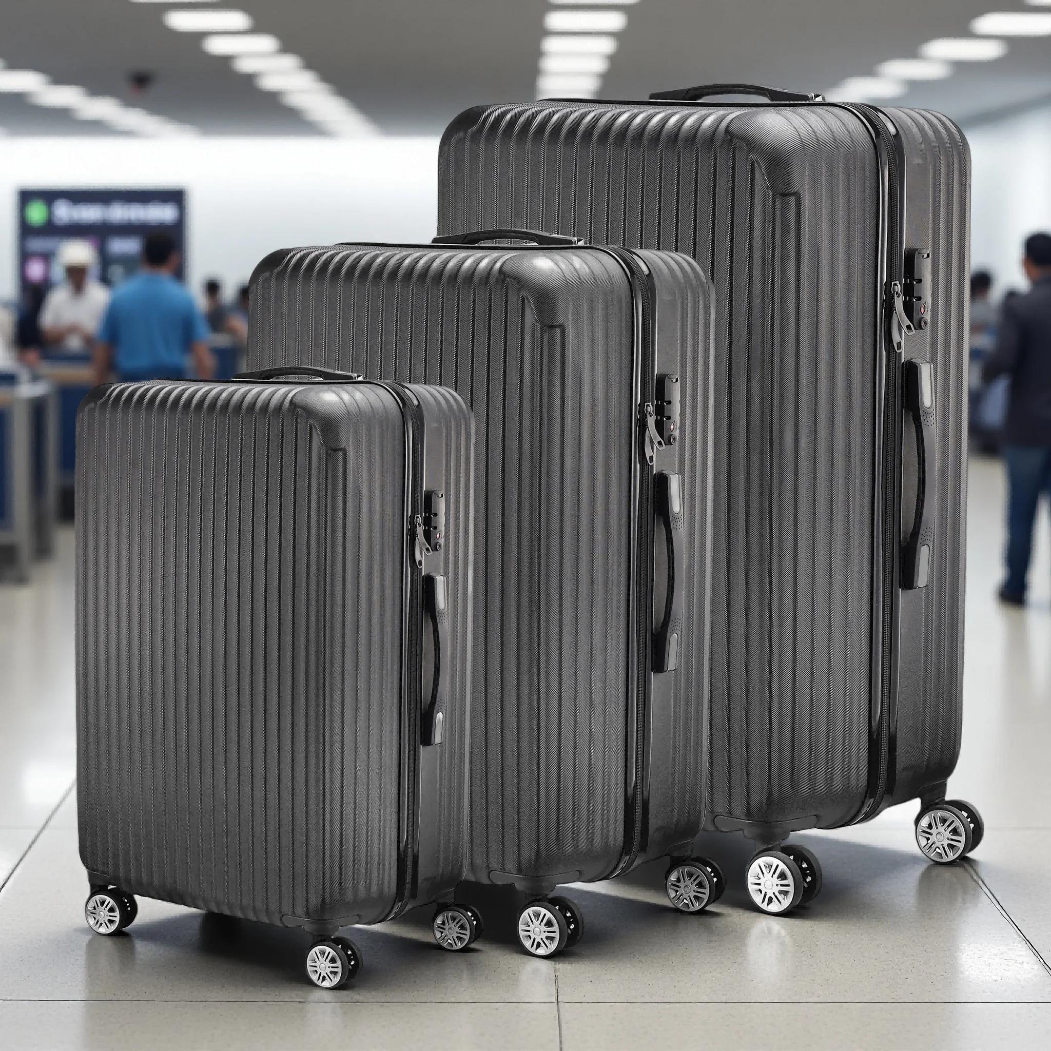 Rosahqnda Reisekoffer 3er-Set, Hartschalenkoffer, Trolley-Koffer, Sicherheits-Kombinationsschloss, ABS, Handgepäck, 28/24/20, Schwarz