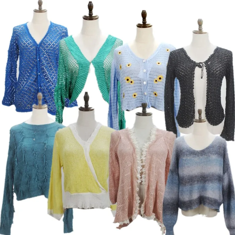 

Vintage Handmade Knitted Long Sve Sweater Hollow out Embroidery Pattern Women's Open Cardigan Overhead A3 Sle Commute