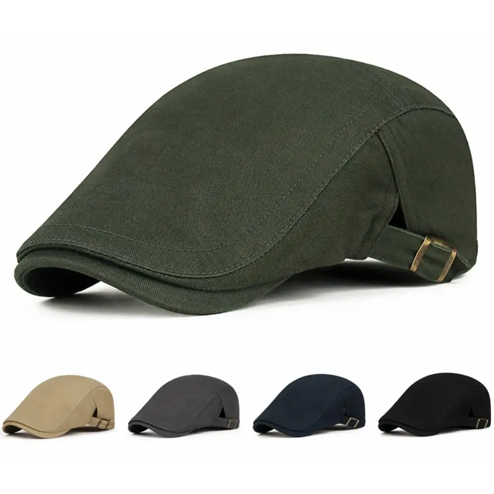 Fashion Solid Color Men Beret Hat Korean Style British Style Mesh Flat Cap Casual Adjustable Forward Peaked Cap Painter Cap