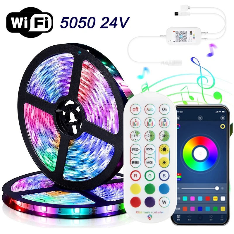 

LED Strip Light 24V Infrared Bluetooth Wifi Control RGB 5050 Music Sync USB Flexible Lamp For Room Decor TV Backlight Luces Led