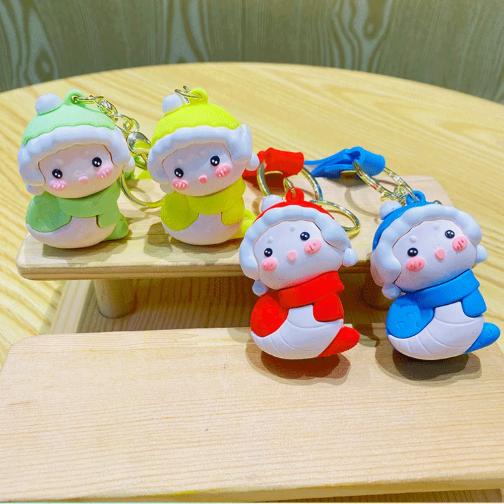 Cute Blush Snake Pendant Jewelry Collection Cartoon Snake Keychain Trinket Ins Zodiac Snake Year Key Ring Car Key Accessories