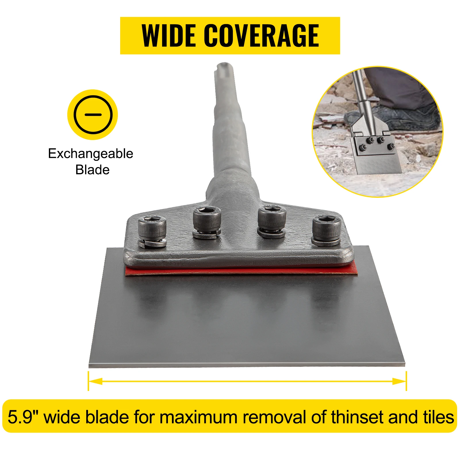 Imagem -05 - Vevor Sds-plus Cinzel Raspador de Piso 3.9in 5.9in Sds-max Telha Remoção Aço Plana Argila Spade Jack Martelo Escala Cinzel Ponto Bits