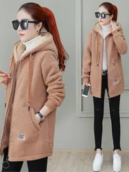 Women's Thickened Fleece-lined Medium-length Jacket 2024 Autumn Winter New Style Version Loose-fit Cardigan Top women's clothing