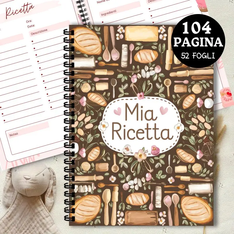 كتاب الوصفات الإيطالية، دفتر وصفات 104 صفحة، يتميز التوضيح المرسوم يدويًا، دليل تخطيط الطهي لعشاق الطبخ