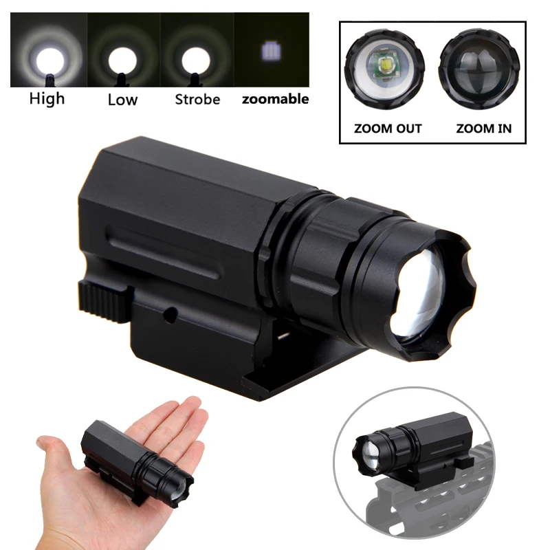 3 Mode Outdoors Zoomable Weaver Picatinny Mount Gun Tactical Flashlight Hunting Torch Light