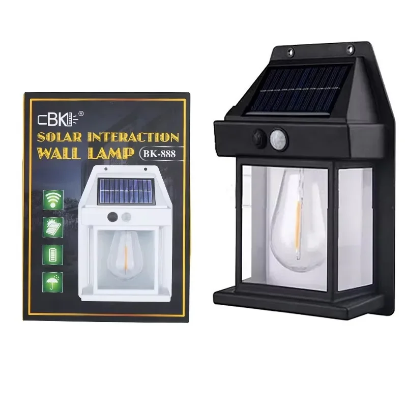Outdoor LED Motion Sensor Solar Wall Light Tungsten Bulb Energy Efficient Garden Porch Lantern Lighting Lamp for Home Security
