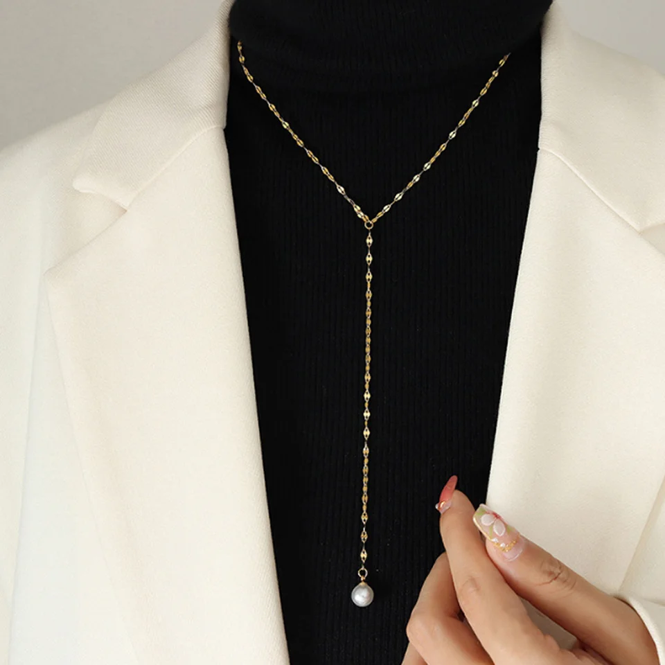 SUNIBI 316L Stainless Steel Choker Necklace for Women Imitated Pearl Dainty Pendant Necklaces Girl Gift Jewelry Accessories