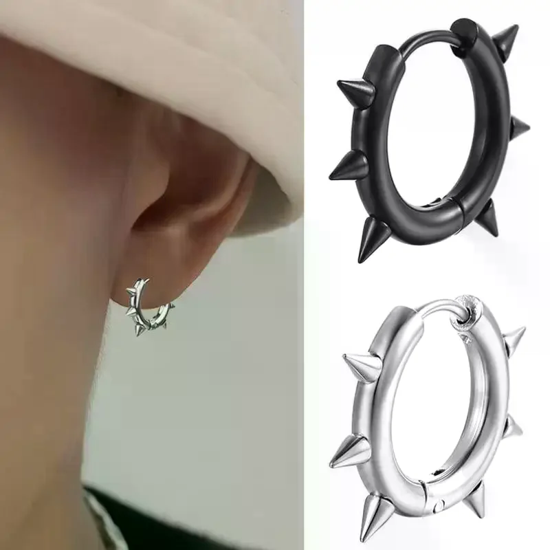 Punk Spike Rivet Hoop Earrings For Women Men Ear Studs Stainless Steel Gothic Hip Hop European And American Earring Jewelry Gift