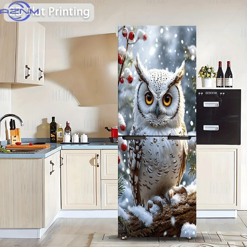 2D Printed  Design Refrigerator Sticker 60x180cm Owl in the Snow Wall Decal Decorative Self-Adhesive Wallpaper Suitable for C