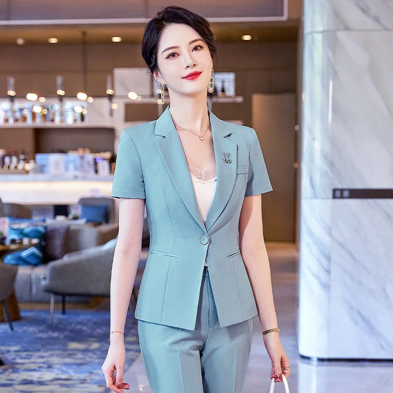 

2024Summer Short Sleeve Thin Business Suit Female Suit Suit Skirt Hotel Front Desk White CollarolInterview Beauty Salon Tooling