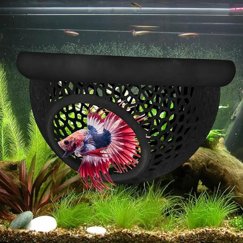 Schwimmende Betta-Unterschlupf- & Garnelen-Höhle, 3-in-1 Aquarium-Deko: Hängematte, Futterring & Ruheplatz für Betta, Garnelen & kleine Aquarien-Tiere – Detail 6
