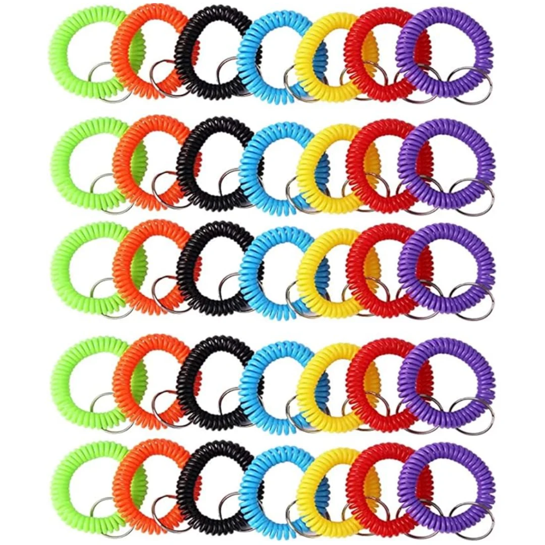 70Pcs Colorful Stretchy Keychain Bracelet Spiral Wristband Keychain for Outdoor, Gym Wrist Coil Key Chain, Wristband Key Ring Po