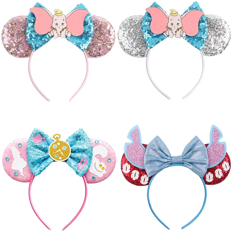 

Disney Dumbo Ears Headbands For Girl Festival Party Cosplay Little Flying Elephant Hairband Kids DIY Sequin Bow Hair Accessories