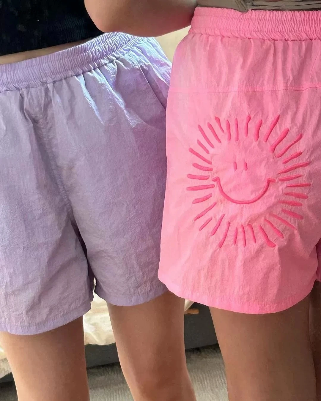 

Sun Smile Embroidery Cute Pink Shorts 2024 Women Summer Elastic Waist Sport Shorts Casual Straight Beach Streetwear Y2K Trouser