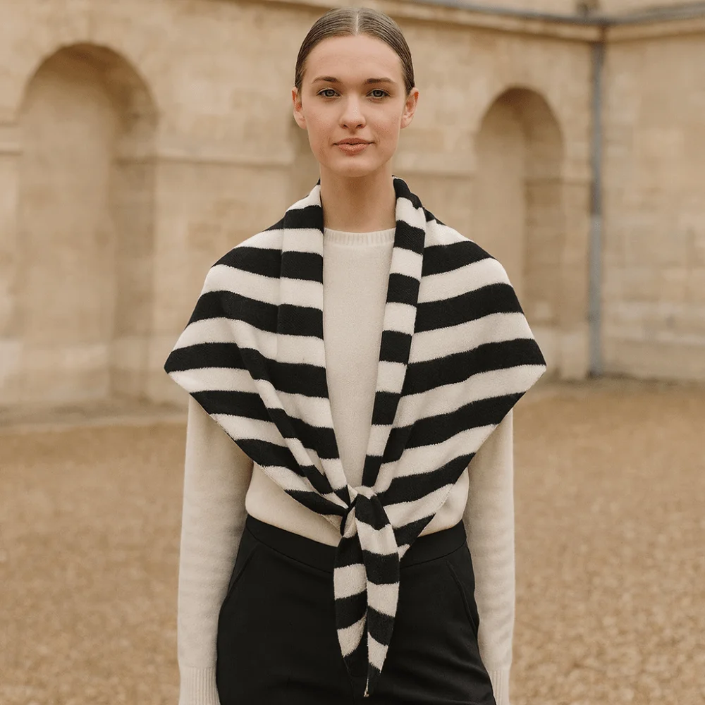 Elegante estilo coreano listrado cachecol cashmere engrossado inverno xale pescoço mais quente de pelúcia malha triângulo cachecol feminino/masculino