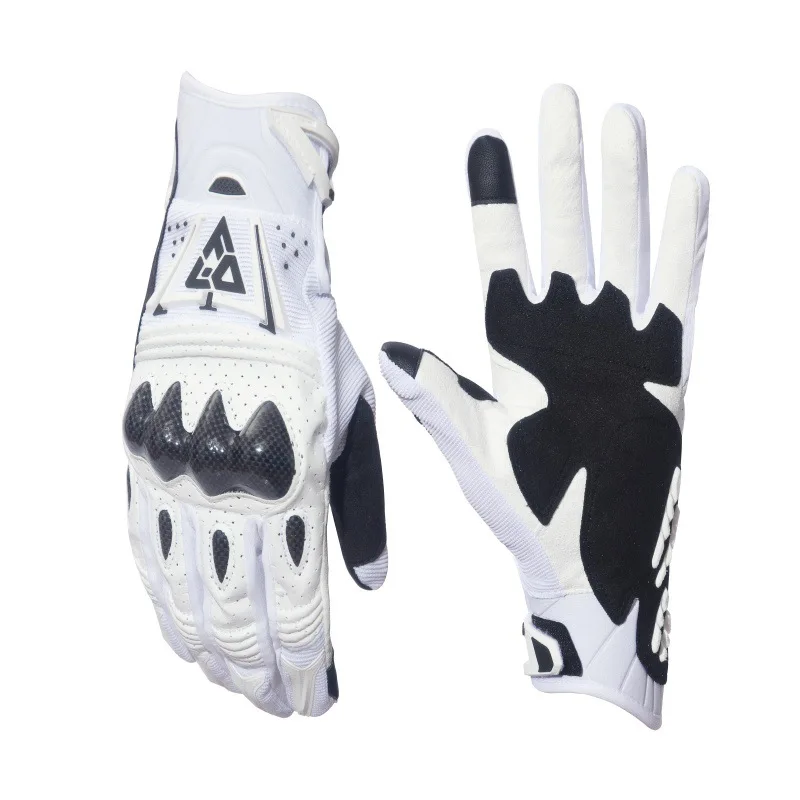 Touchscreen cycling gloves, motorcycle off-road protective carbon fiber pure leather racing outdoor anti-slip mountain bike glov