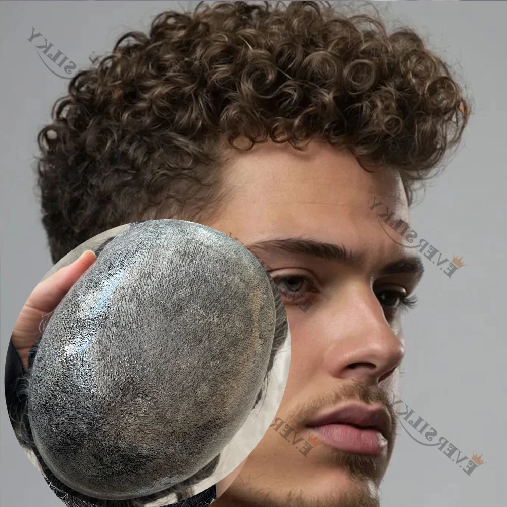 

Мужская парика из натурального волоса, 15 мм/18 мм, кудрявые, цвет 1B40, серые пряди # Накладка для волос из натуральных человеческих волос (4 шт.), прочная, с естественной линией роста волос, черная/коричневая, система замещения волос