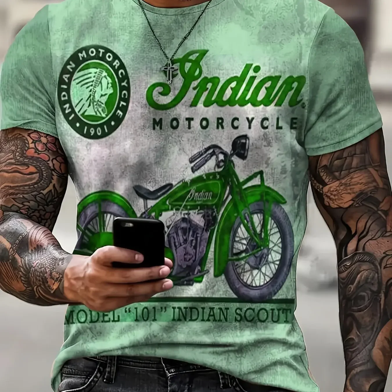 INDIAN MOTORCYCLE Printed Men\'s T-Shirt Fashion Street Vintage T Shirt For Men Sports Short Sleeve Tops Tee Casual Men Clothing