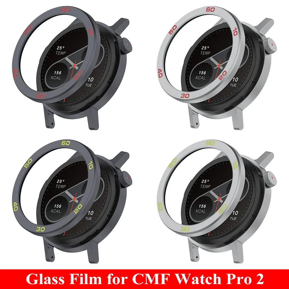 Metal Bezel Ring Watch Bezel Shell Tempered Glass Protective Flim Replacement Case Cover Ring for CMF Watch Pro 2 Smartwatch