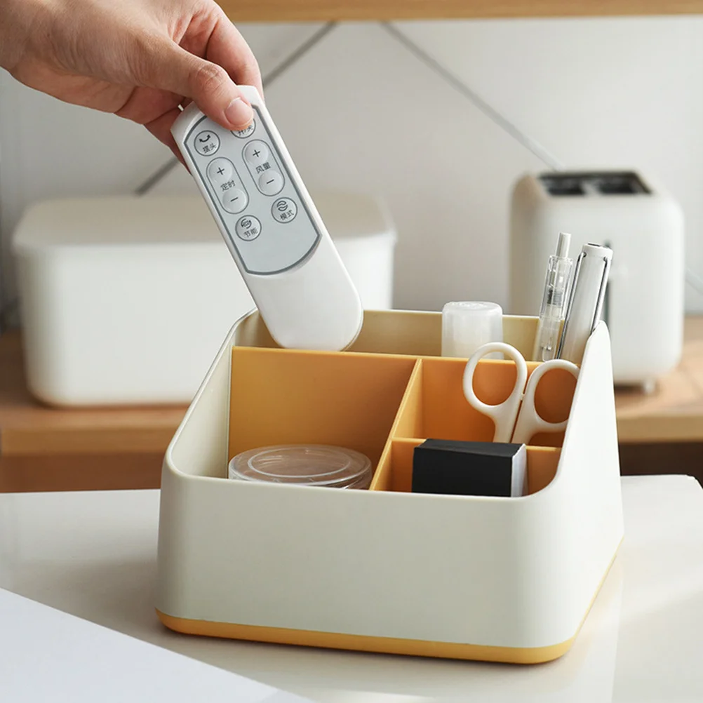 

Desktop Storage Box Yellow Multi-Functional Stationery Organizer Case Compact Table Organizer for Office Supplies and Home