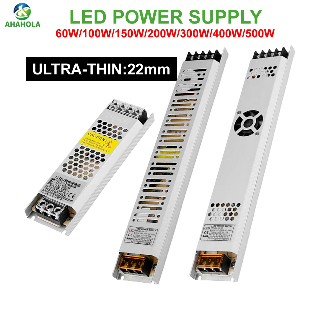 Ultra Thin Switching Power Supply DC 12V 24V Lighting Transformers AC220V to 12V 60W 100W 400W 500W LED Driver For Strip Lights