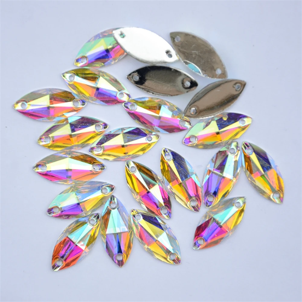 AAAA+ Marquise Shape Crystal AB sew on Beads flatback resin sew on Rhinestones Sew On stones стразы For DIY Clothes Accessories