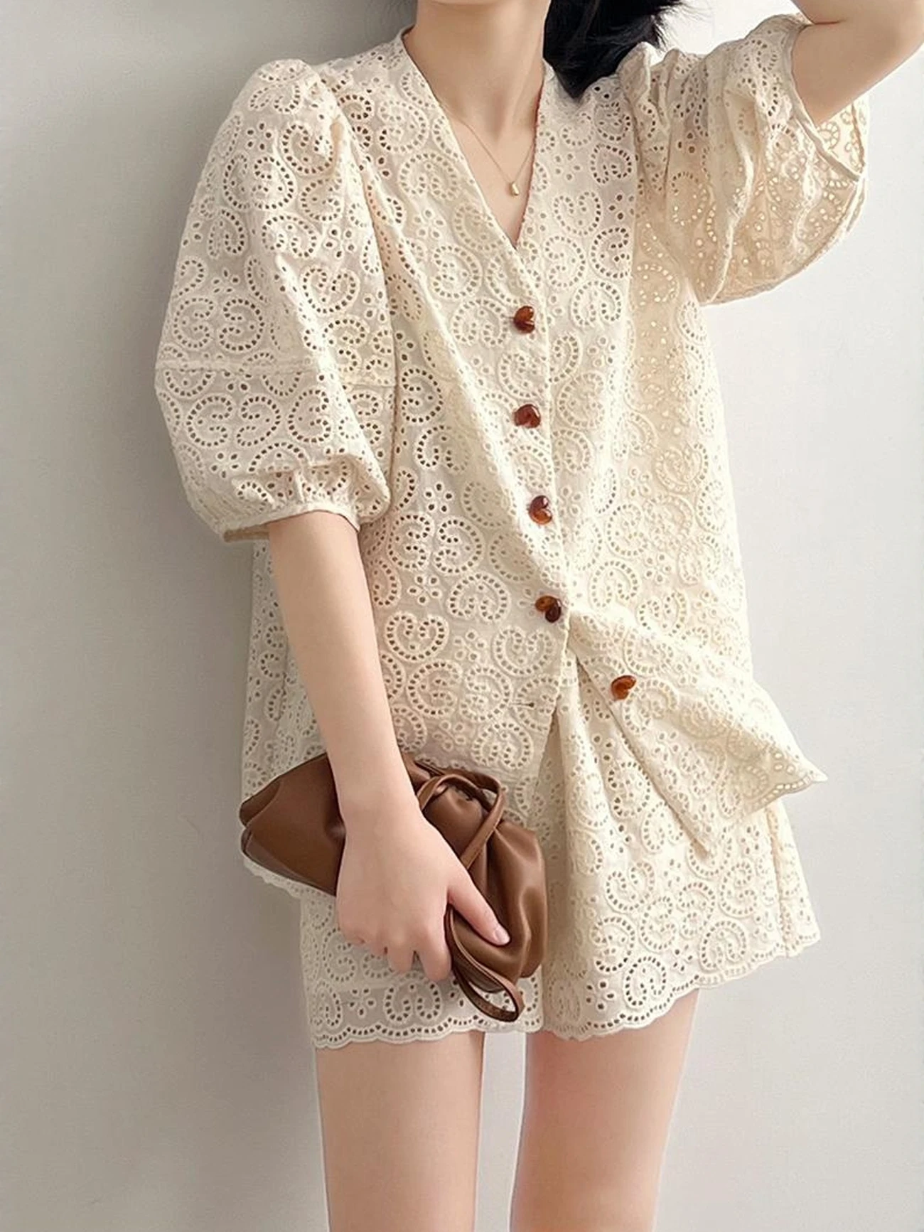 EGBH Tulipers Dames ort Sve Kant irt Zoete Kwastje Trim Zomer High-End Feel Bubble Sve V-ne Loose Fit Vest