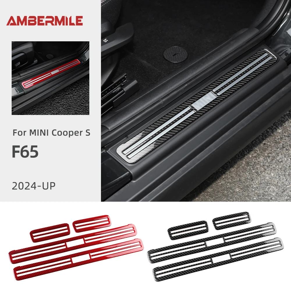 For Mini Cooper F65 2024 2025 Car Door Sills Protector Sticker Real Soft Carbon Fiber Accessories Decal Styling