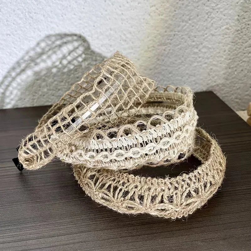 Linen knitted knitted headdress, cut-out hairpin, wide-brimmed minimalist headband, autumn fashion women's accessories