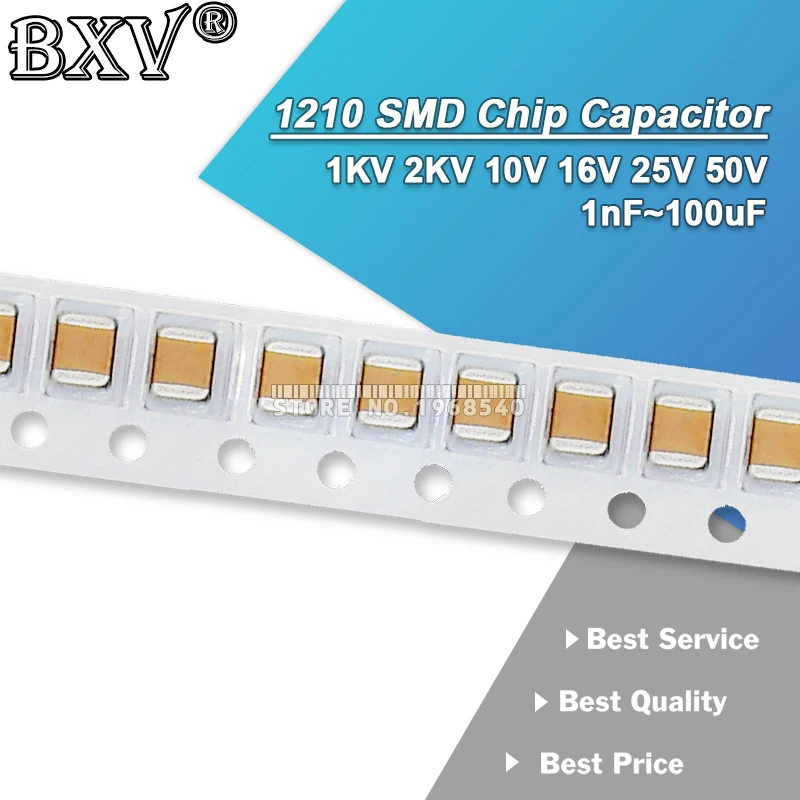1210 SMD Chip Capacitor 1KV 2KV 10V 16V 25V 50V 1nF 4.7nF 100nF 470nF 680nF 0.1uF 1uF 2.2uF 4.7uF 10uF 22uF 47uF 100uF 50PCS/LOT