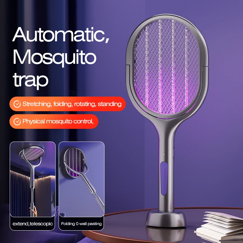 6 in 1 Retractable Mosquito Killer Swatter Racket Electric Fly Trap Bug Lamp Bat for Home House Zapper Insect Extendable Handle view 6