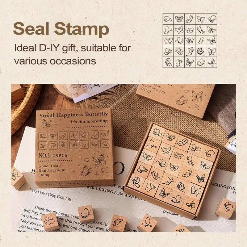 Butterfly Stamp 25 Pack Small Butterfly Stamper Seal Set Vintage Stamp Making Kit With Box Decorative Make Your Own Art Stamps