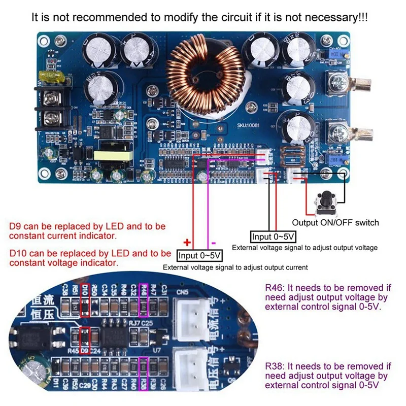 800W High Power Buck Converter CC CV 20V-70V To 2.5V-58V DC-DC Step Down Voltage Reducer 12V 24V 36V 48V 60V 30A