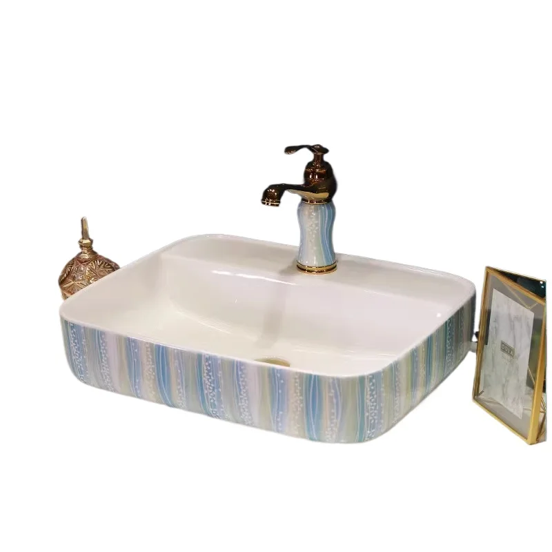 

Накладной умывальник в стиле ретро, квадратный керамический художественный умывальник, умывальник для ванной комнаты