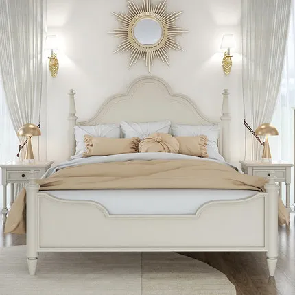 Solid wood bed French retro old double princess bed 1.5m 1.8m high box storage bed
