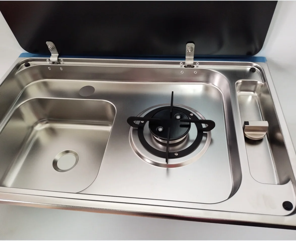 موقد وحوض غاز بشعلة واحدة من الفولاذ المقاوم للصدأ لمطبخ يخت قارب RV Caravan Motorhome