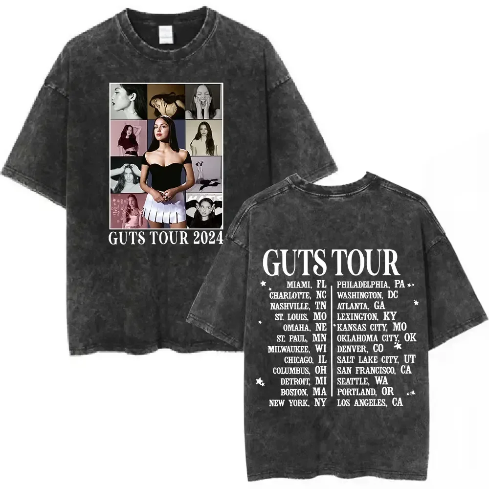 Guts 2024 World Tour Sour Vampire Vintage Washed T Shirts Men Women Women Fashion Casual T-shirts Cotton Loose T-shirt Fans Gift