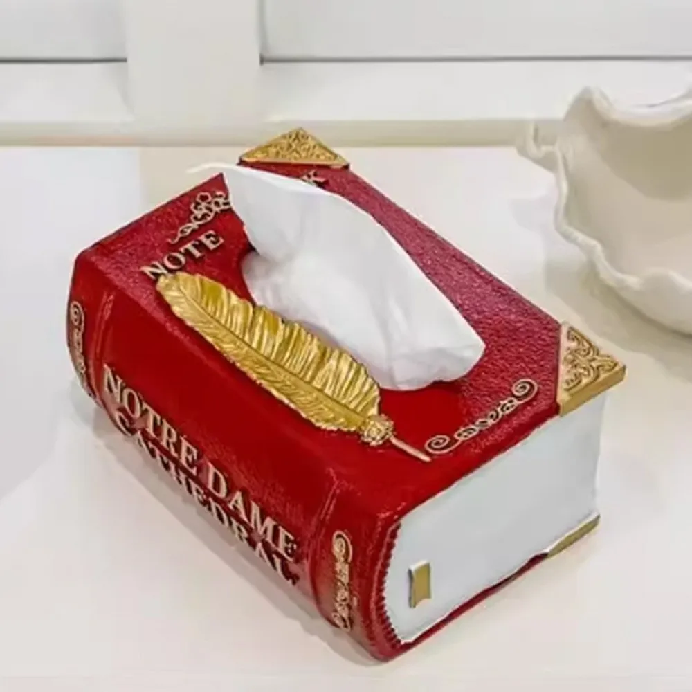 

Simulation Book Shaped Tissue Box Creative Design Literary Theme Decorative Tissue Boxes Decorative Feather Pattern