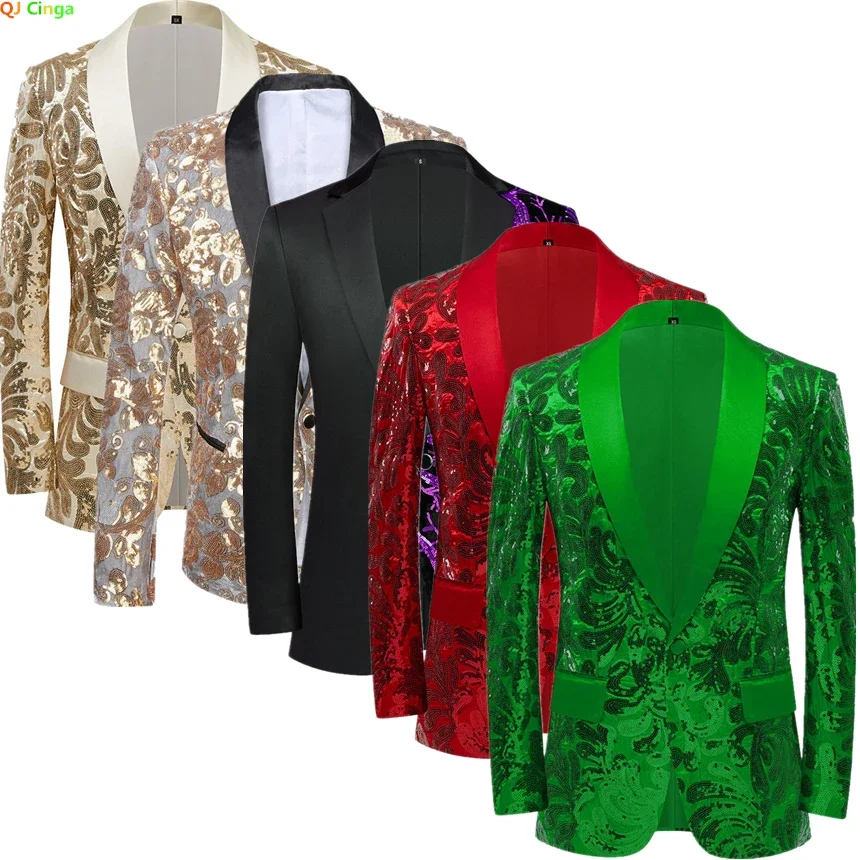 

Green Men's Suit Jacket, Wedding Party Dress Coats,Spring/Autumn New Blazers, Purple Gold Male Tops