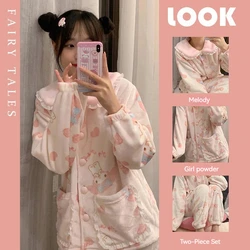 2023 New Autumn/winter Cartoon Ladies Pajamas Sanrio Anime Melody Girl Pink Plush Can Love Couple Set Home Wear