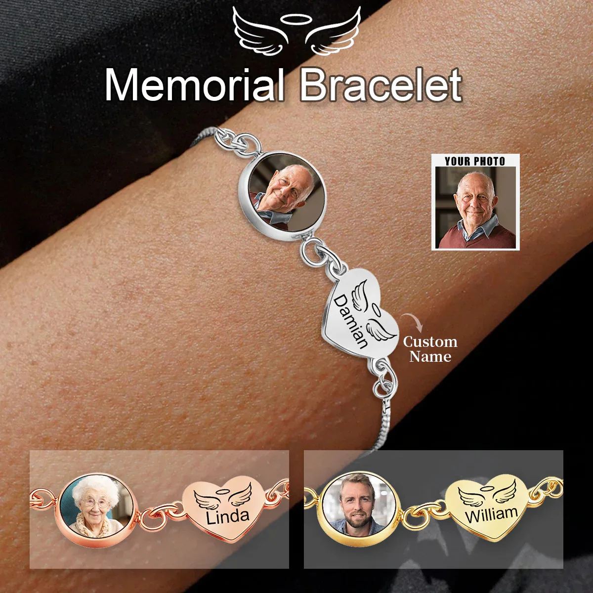 

Custom Engraved Photo Bracelet Adjustable Stainless Steel Couple Jewelry Women Gift