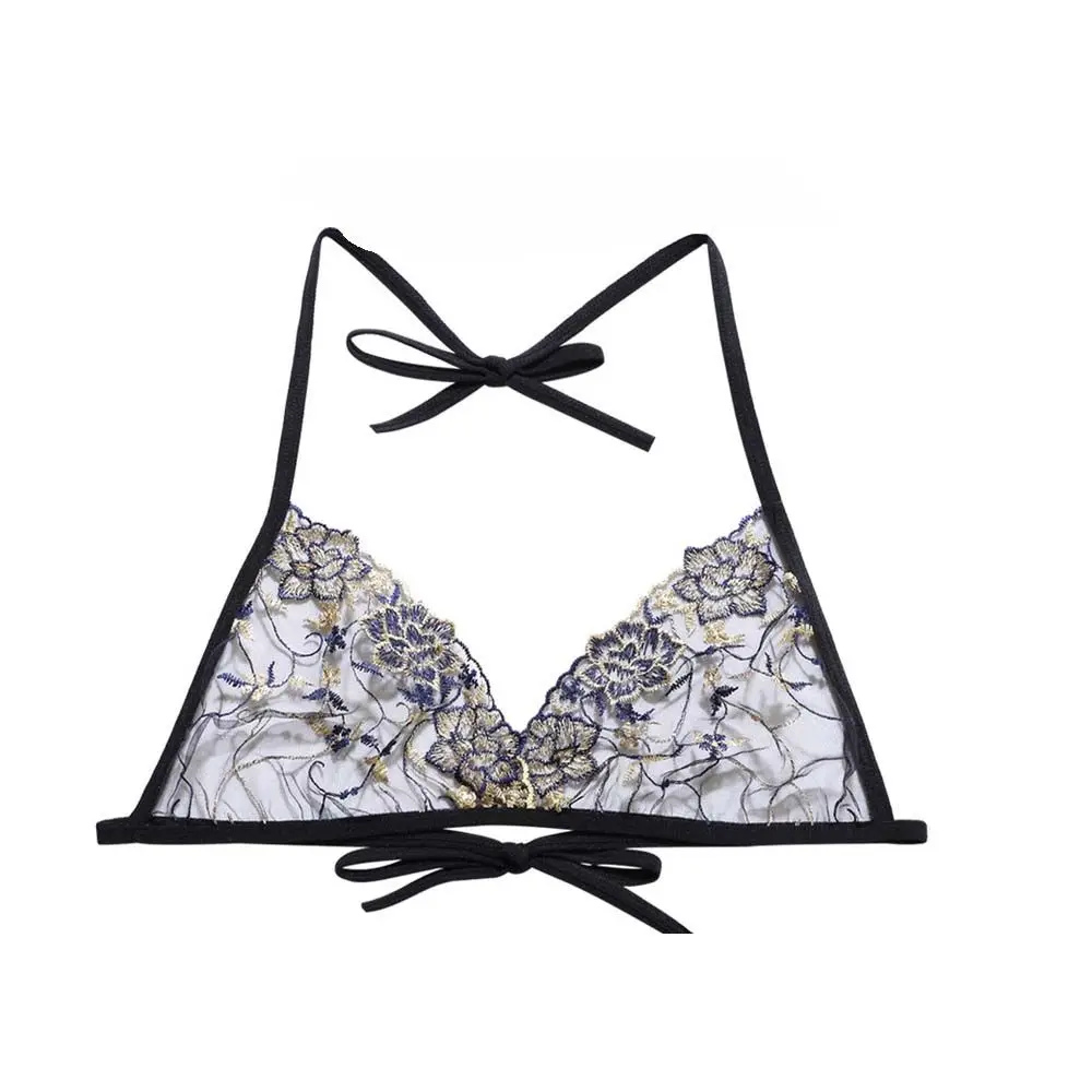 

Transparent European and American Hollow Straps Open Back Flower Sexy Lingerie Underwear Embroidered Women's Bras